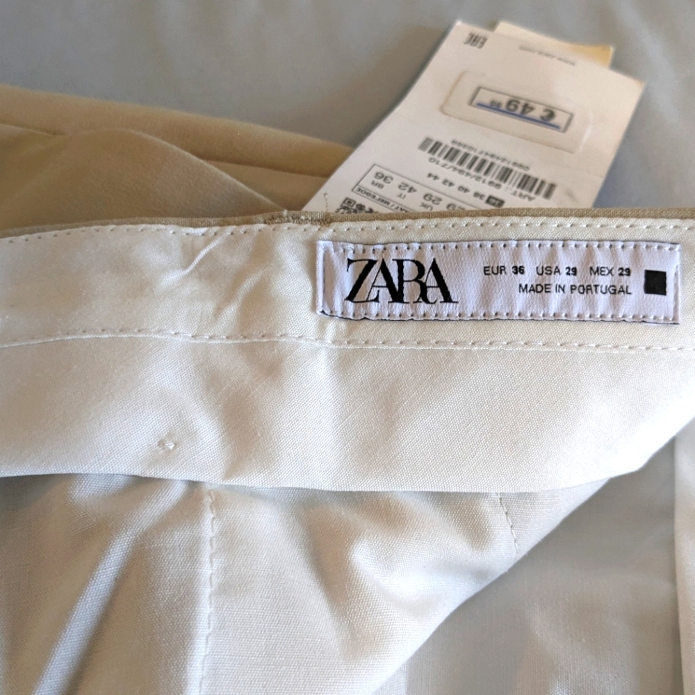 ZARA Women's High Waist BEIGE Trousers~ (NWT) Waist 29/ Inseam 30 - Picture 4 of 9
